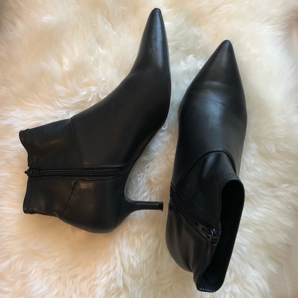 kitten heel booties leather